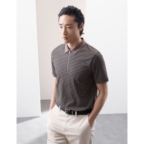 Mens Cotton Rich Geometric Half Zip Polo Shirt - - Autograph - Modalova