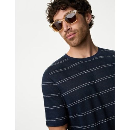 Mens Pure Linen Striped T-Shirt - - M&S Collection - Modalova