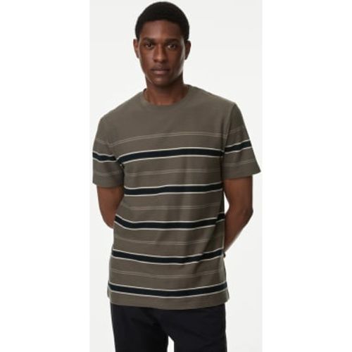 Mens Pure Cotton Herringbone Striped T-shirt - - M&S Collection - Modalova