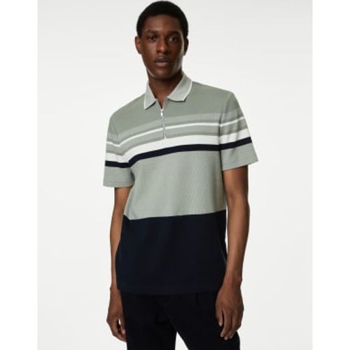 Mens Pure Cotton Double Knit Striped Polo Shirt - - M&S Collection - Modalova