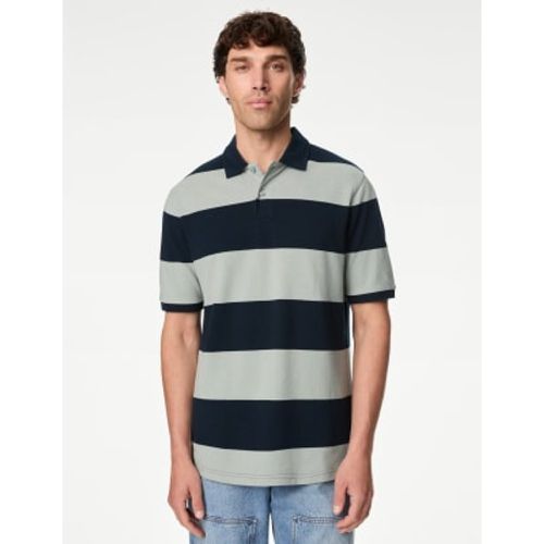 Mens Pure Cotton Striped Pique Polo Shirt - - M&S Collection - Modalova