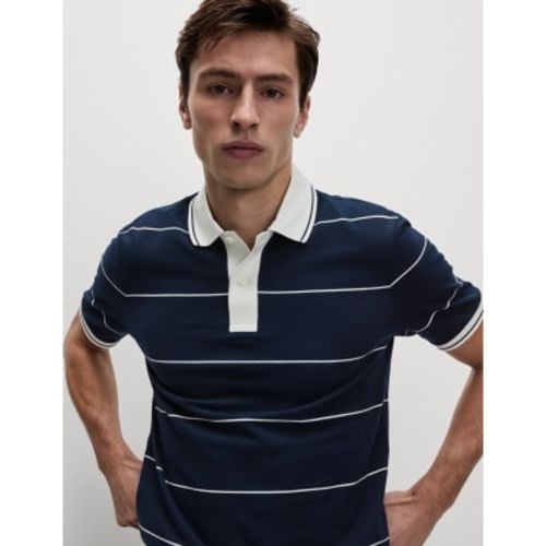 Mens Pure Cotton Pique Striped Polo Shirt - - M&S Collection - Modalova