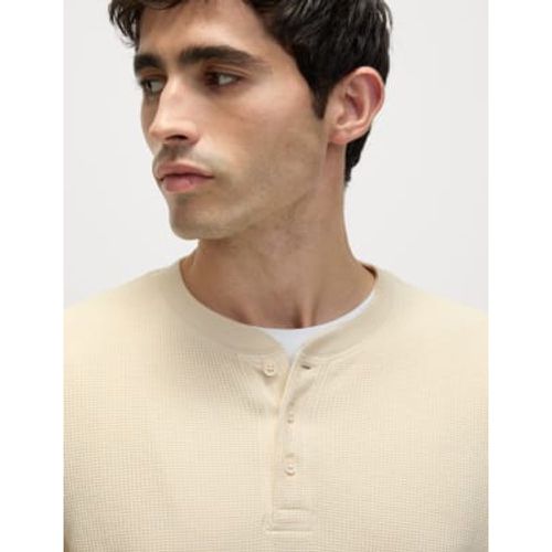 Mens Pure Cotton Henley Waffle Long Sleeve Top - - M&S Collection - Modalova