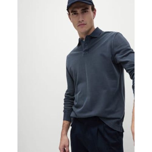 Mens Pure Cotton Textured Long Sleeved Polo Shirt - - M&S Collection - Modalova