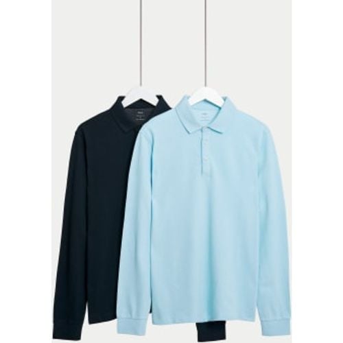 Mens 2pk Pure Cotton Long Sleeve Polo Shirts - - M&S Collection - Modalova