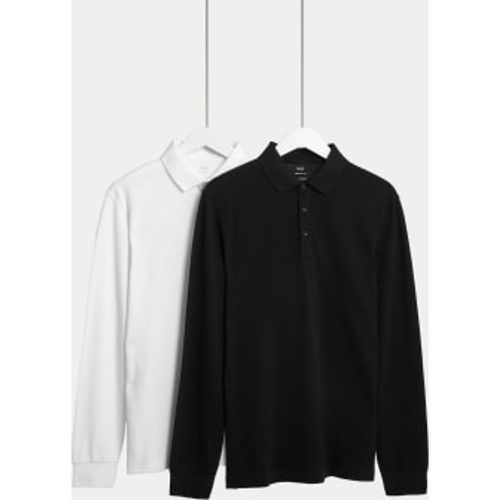 Mens 2pk Pure Cotton Long Sleeve Polo Shirts - - M&S Collection - Modalova