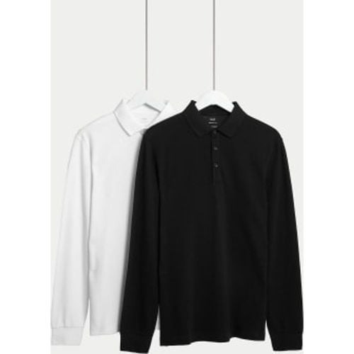 Mens 2pk Pure Cotton Long Sleeve Polo Shirts - M&S Collection - Modalova