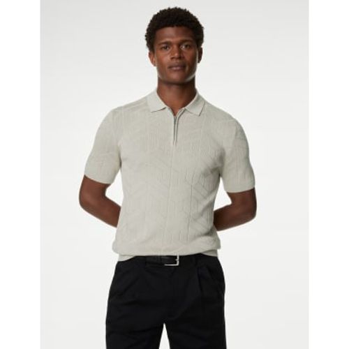 Mens Cotton Rich Zip Up Knitted Polo Shirt - - Autograph - Modalova