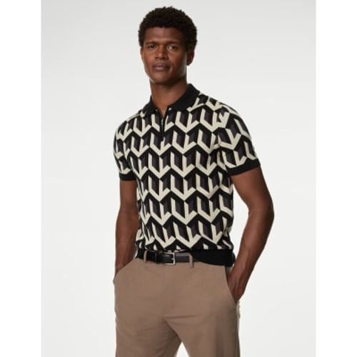 Mens Cotton Rich Geometric Knitted Polo Shirt - - Autograph - Modalova