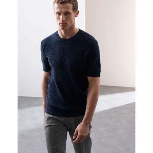 Mens Linen Blend Textured Knitted T-Shirt - Autograph - Modalova