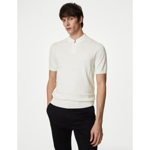 Mens Cotton Modal Zip Up Knitted Polo Shirt - - Autograph - Modalova