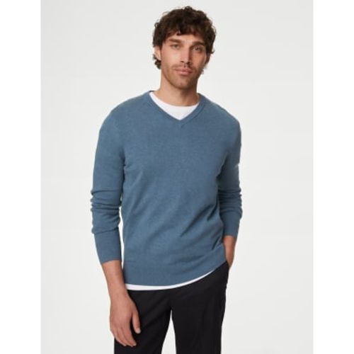 Mens Pure Cotton V-Neck Knitted Jumper - - M&S Collection - Modalova