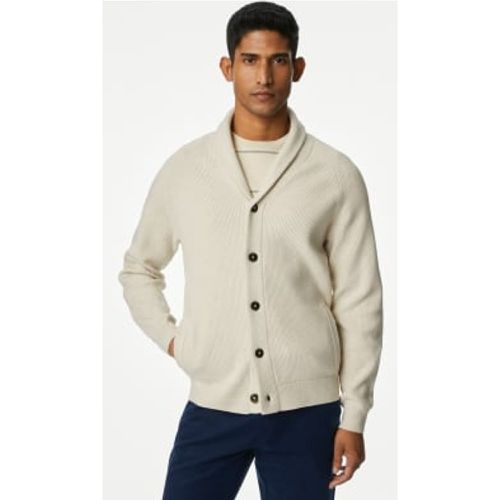 Mens Cotton Blend Ribbed Shawl Collar Cardigan - - M&S Collection - Modalova