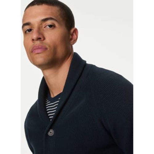 Mens Cotton Blend Ribbed Shawl Collar Cardigan - - M&S Collection - Modalova