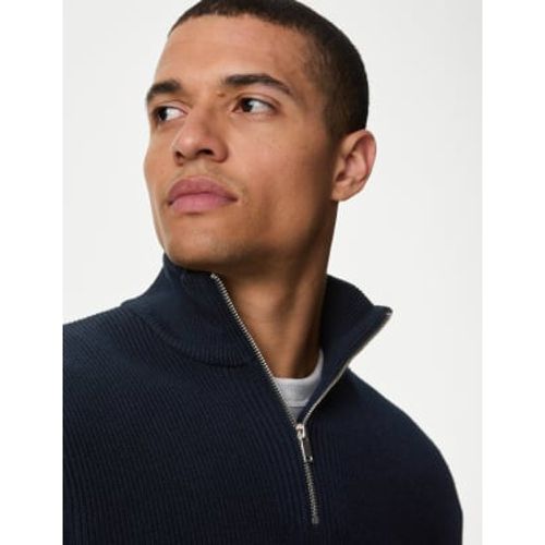 Mens Cotton Blend Ribbed Funnel Neck Jumper - - M&S Collection - Modalova