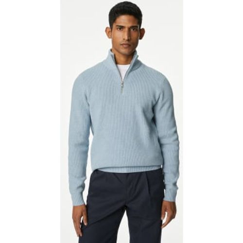 Mens Cotton Blend Ribbed Funnel Neck Jumper - - M&S Collection - Modalova