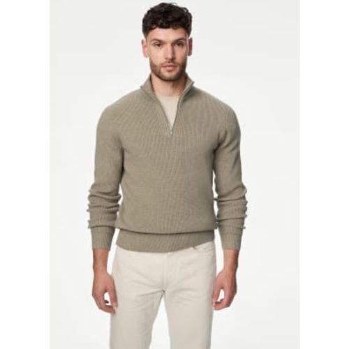 Mens Cotton Blend Ribbed Funnel Neck Jumper - - M&S Collection - Modalova