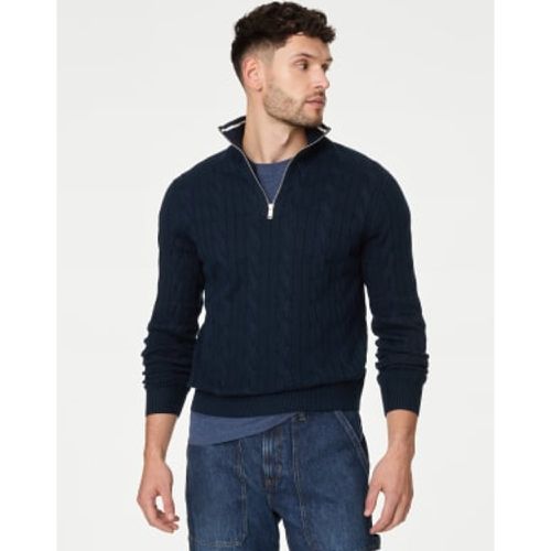 Mens Cotton Blend Cable Funnel Neck Jumper - - M&S Collection - Modalova