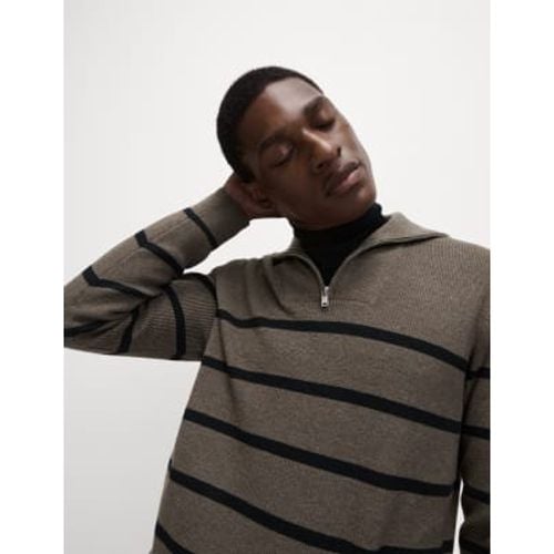 Mens Cotton Blend Striped Half Zip Jumper - - M&S Collection - Modalova