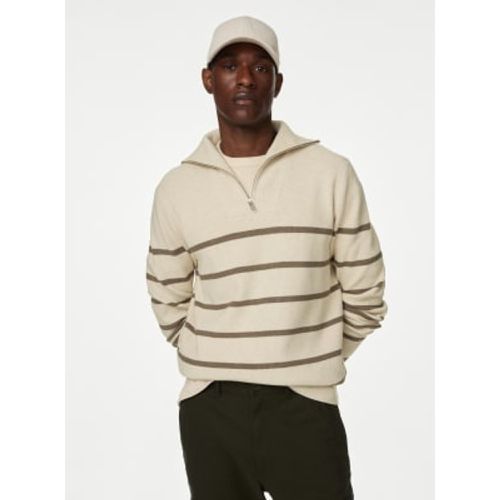 Mens Cotton Blend Striped Half Zip Jumper - - M&S Collection - Modalova