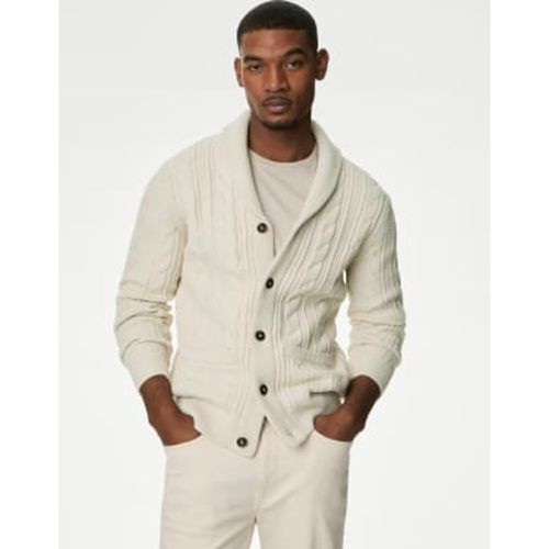 Mens Cotton Blend Cable Shawl Collar Cardigan - - M&S Collection - Modalova