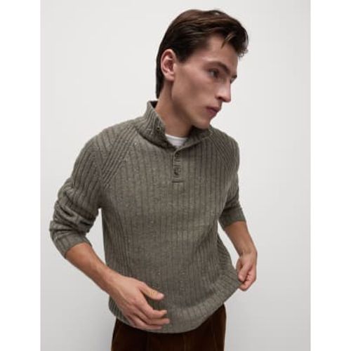 Mens Lambswool Blend Ribbed Funnel Neck Jumper - - M&S Collection - Modalova