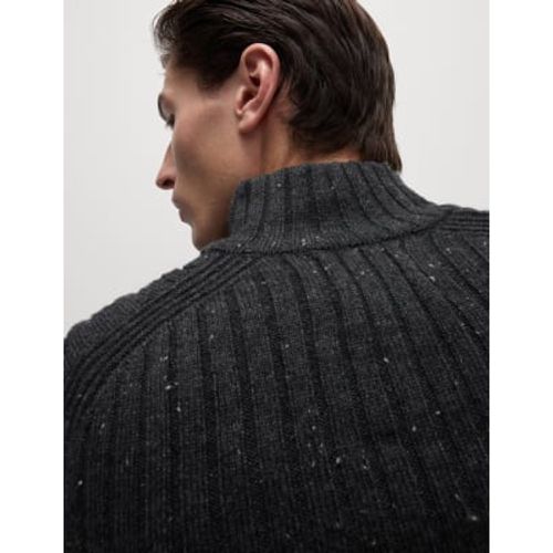 Mens Lambswool Blend Ribbed Funnel Neck Jumper - - M&S Collection - Modalova