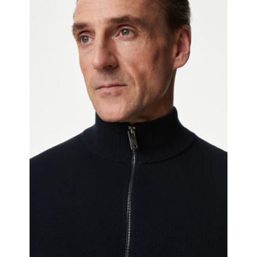 Mens Cotton Rich Zip Up Funnel Neck Jumper - - M&S Collection - Modalova