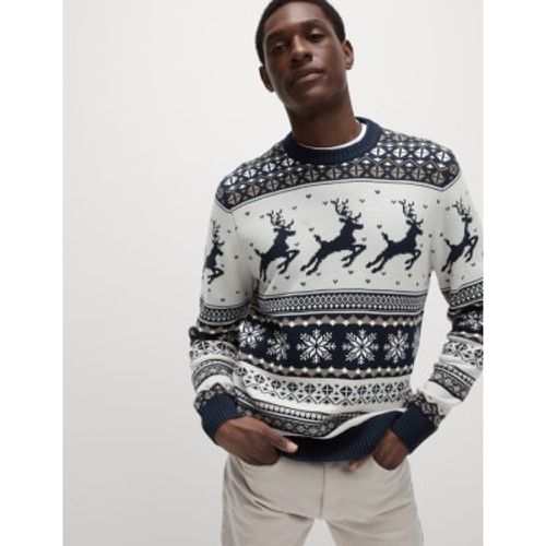 Mens Pure Cotton Fair Isle Christmas Jumper - - M&S Collection - Modalova