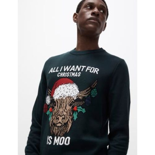 Mens Pure Cotton Crew Neck Christmas Jumper - - M&S Collection - Modalova