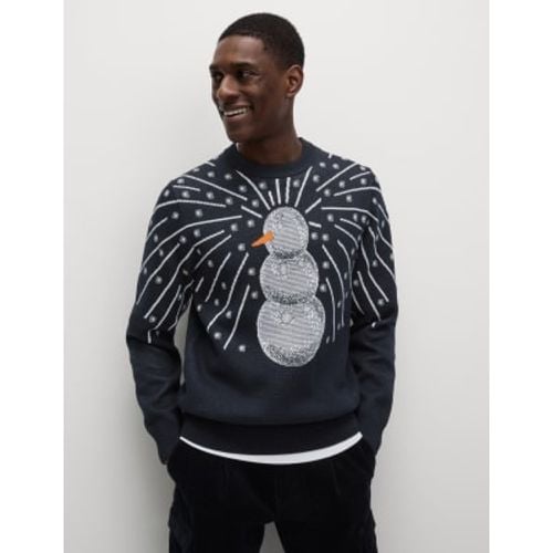 Mens Pure Cotton Snowman Crew Neck Jumper - - M&S Collection - Modalova