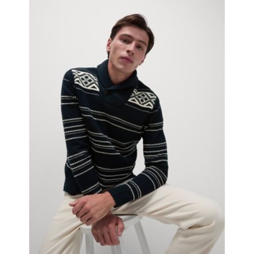 Mens Cotton Blend Fair Isle Shawl Collar Jumper - - M&S Collection - Modalova