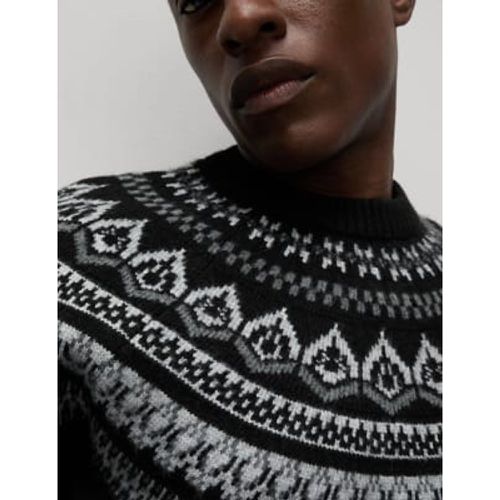 Mens Fair Isle Crew Neck Jumper with Wool - - M&S Collection - Modalova