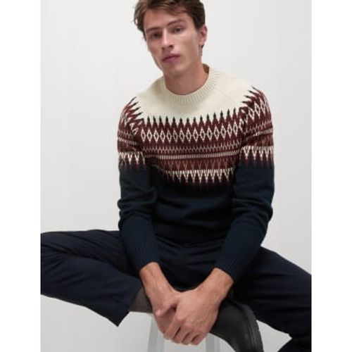 Mens Cotton Blend Fair Isle Crew Neck Jumper - - M&S Collection - Modalova