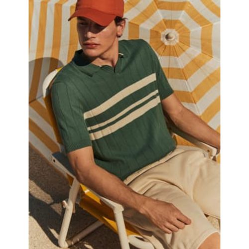 Mens Cotton Rich Chest Stripe Knitted Polo - - M&S Collection - Modalova