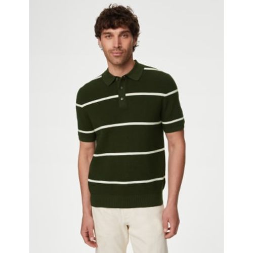 Mens Cotton Rich Striped Knitted Polo Shirt - - M&S Collection - Modalova