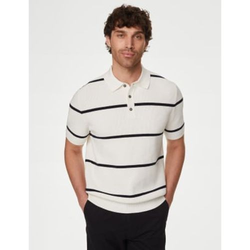 Mens Cotton Rich Striped Knitted Polo Shirt - - M&S Collection - Modalova