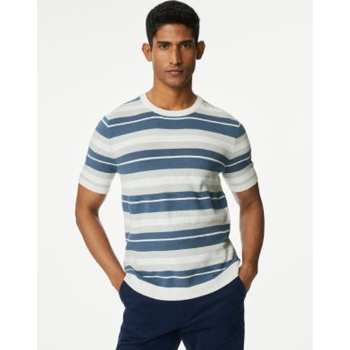 Mens Cotton Rich Striped Crew Neck Knitted T-shirt - - M&S Collection - Modalova