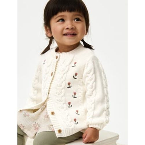 Girls Pure Cotton Cable Knit Cardigan (0-3 Yrs) - - M&S Collection - Modalova