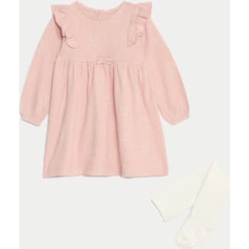 Girls Cotton Rich Dress with Tights (0-3 Yrs) - - M&S Collection - Modalova