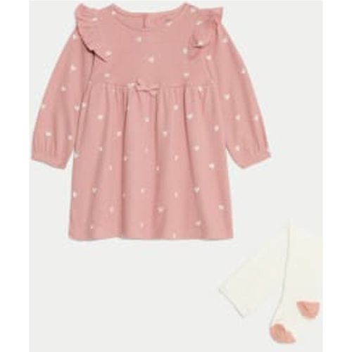 Girls Cotton Rich Patterned Dress with Tights (0-3 Yrs) - - M&S Collection - Modalova