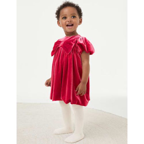 Girls 2pc Velour Bow Dress with Tights (0-8 Yrs) - - M&S Collection - Modalova