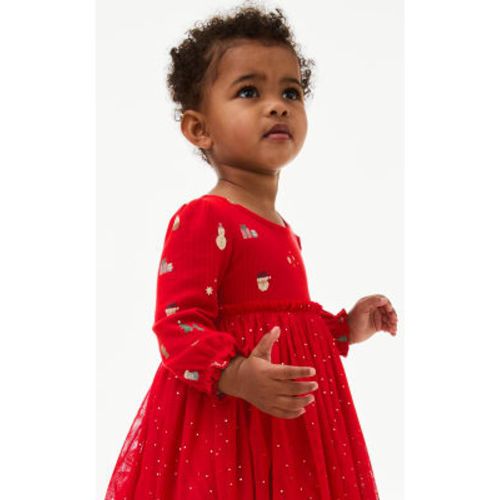 Girls Jersey and Tulle Christmas Print Dress (0-8 Yrs) - - M&S Collection - Modalova