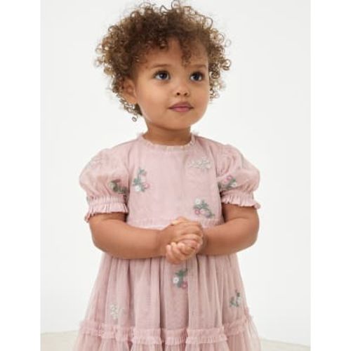 Girls Floral Embroidered Tulle Dress (0-36 Mths) - - M&S Collection - Modalova