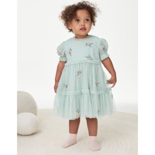 Girls Floral Embroidered Tulle Dress (0-36 Mths) - - M&S Collection - Modalova