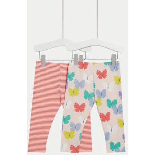 Girls 2pk Cotton Rich Butterfly & Striped Leggings (0-3 Yrs) - - M&S Collection - Modalova