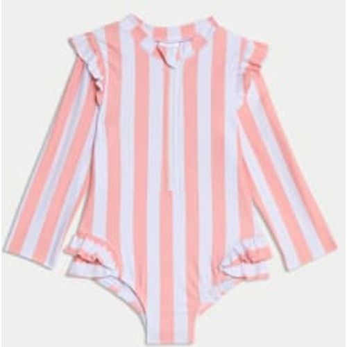 Girls Stripe Frill Long Sleeve Swimsuit (0-3 Yrs) - - M&S Collection - Modalova