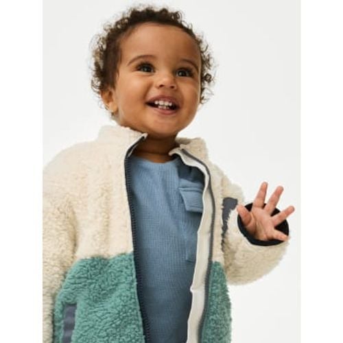 Boys Borg Colour Block Zip Jacket (0-3 Yrs) - - M&S Collection - Modalova