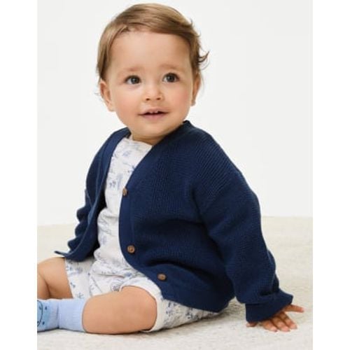 Boys Pure Cotton Knitted Textured Cardigan (0-3 Yrs) - - M&S Collection - Modalova