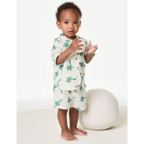 Boys 2pc Pure Cotton Printed Top & Bottom Outfit (0-3 Yrs) - - M&S Collection - Modalova